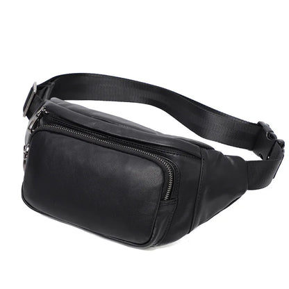 Men S Chest Bag Genuine Leather Casual Sports Crossbody Waist Bag Large-Capacity Top-Grain Cowhide