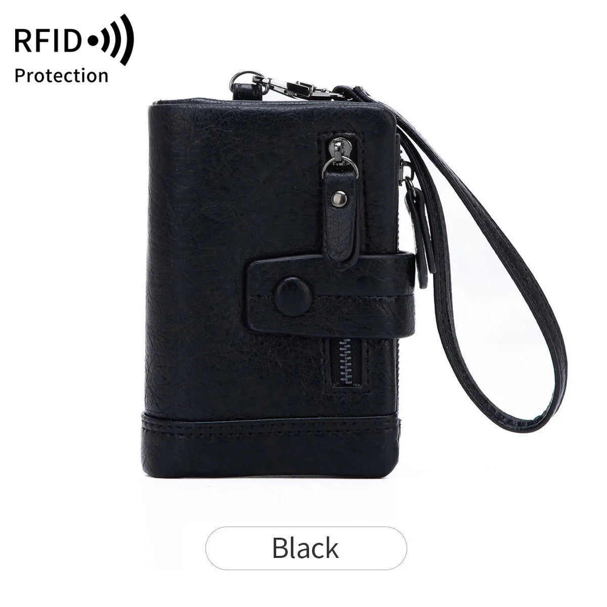RFID ladies purse PU zipper clasp handheld multi-function three-fold short pocket change pocketbook