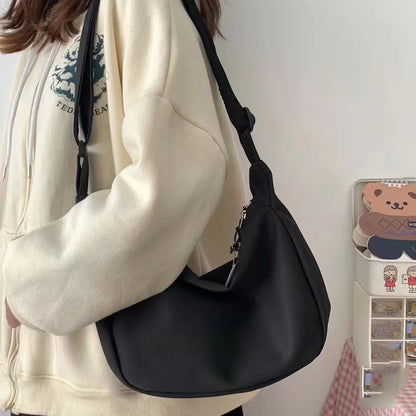 Canvas Crossbody Bag with Charm – Large Capacity Shoulder Bag