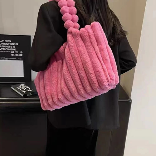 Fluffy Corduroy Shoulder Handbag for Women – Large Capacity Tote