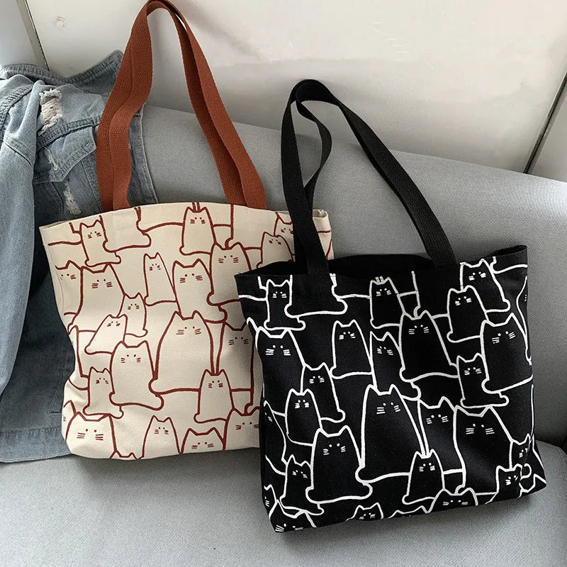Thicken Canvas Bag Zipper Inner Tote Bag Cute Handbag Shoulder Large Capacity Women Shopping Bag
