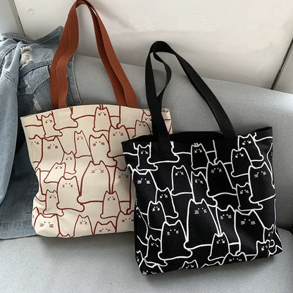 Thicken Canvas Bag Zipper Inner Tote Bag Cute Handbag Shoulder Large Capacity Women Shopping Bag