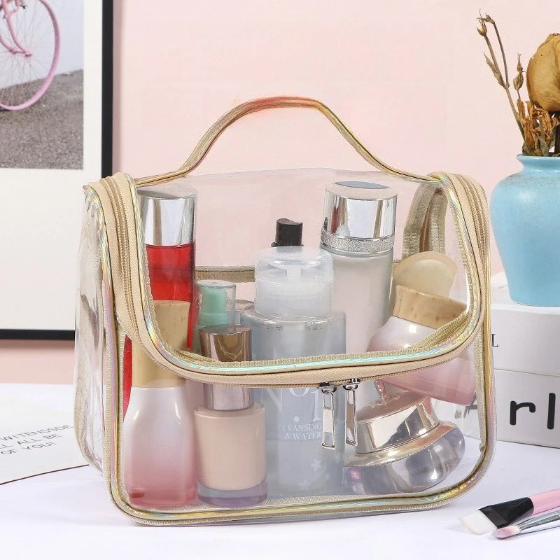 Large Capacity Clear Pvc Cosmetic Bag Waterproof Transparent Toiletry Bag Organizer Top Handle