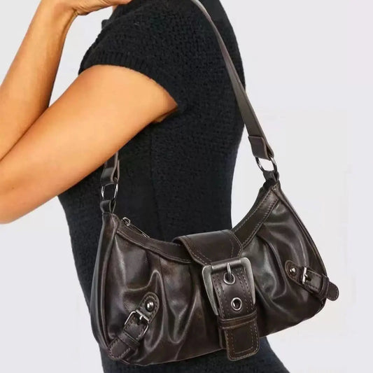 Y2K Retro Leather Shoulder Bag – Women's Buckle Armpit Hobo Purse