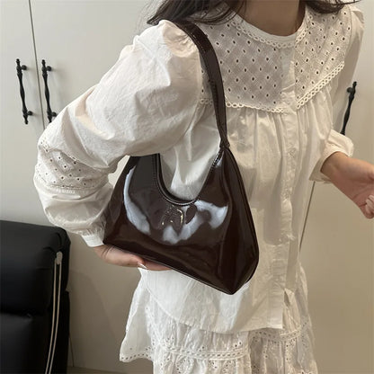 Retro Patent Leather Shoulder Bag for Women