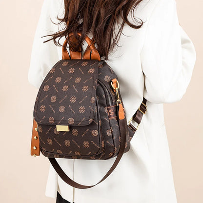 Women's Printed Leather Backpack Anti-Theft Elegant Bag