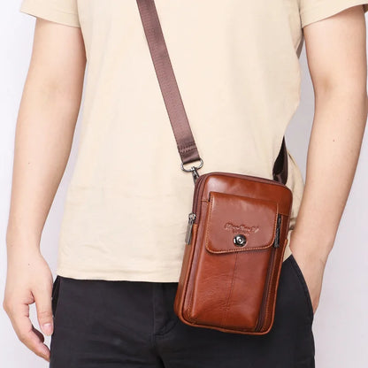Men S Mobile Phone Waist Bag Leather Multifunctional 7 Cross-Body Shoulder Retro Wear Belt
