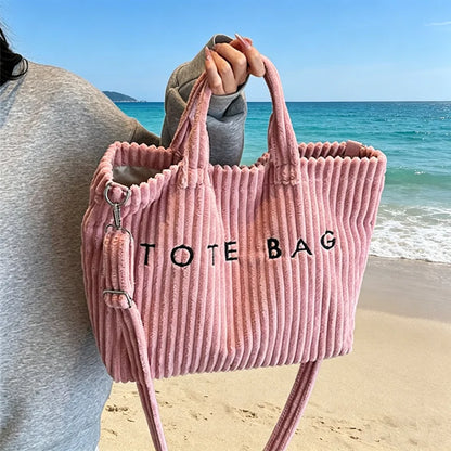 Corduroy Tote Bag Your Perfect Summer Companion Crossbody Blending Soft Texture Spacious Design