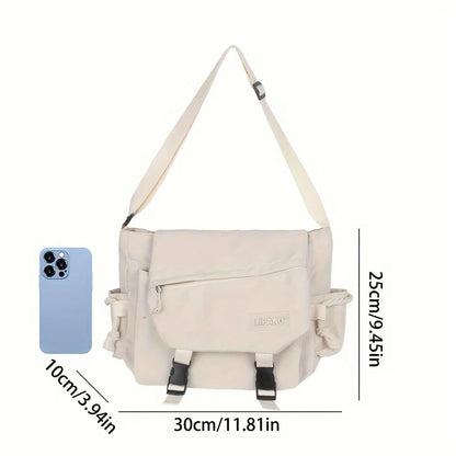 Multi-Pocket Nylon Crossbody Bag – Casual Messenger Bag with Badge for Teen, School & Travel