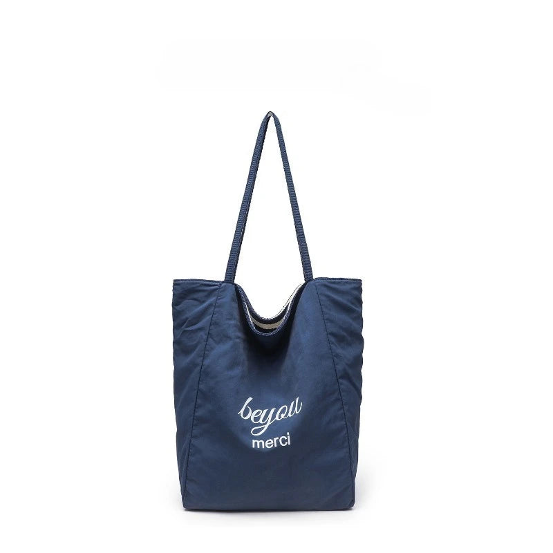 Striped Canvas Tote Bag – Double-Sided Large Shoulder Bag for Women