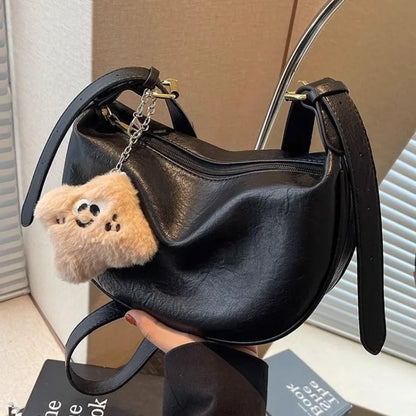 Faux Leather Crescent Crossbody Bag – Women's Casual Shoulder Bag