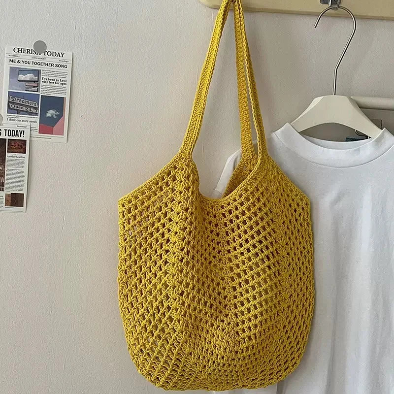 Summer Beach Tote Shoulder Bag Straw Weav Handbag Large Capacity Vacation Weaving Hollow Bags Women