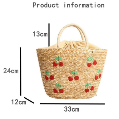 Straw Fruit Embroidery String Casual Sweet Tote Bags Spring