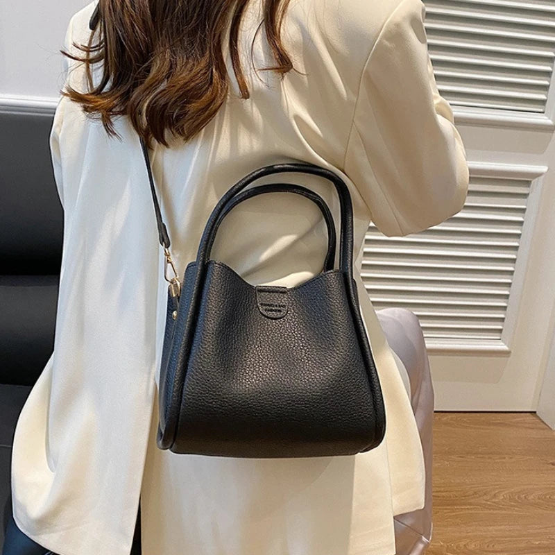 Soft Leather Tote Bag with Detachable Crossbody Strap