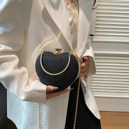 Heart Shaped Evening Bag for Women – Glitter Clutch Purse with Chain