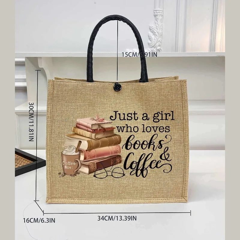 Linen Tote Bag – "Just a Girl Who Loves Books & Coffee" Print
