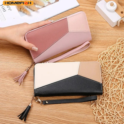 Homefish Purse Female Short Korean Version Collage Color Tassel Ultra-Thin Two-Fold Wallet Card Bag