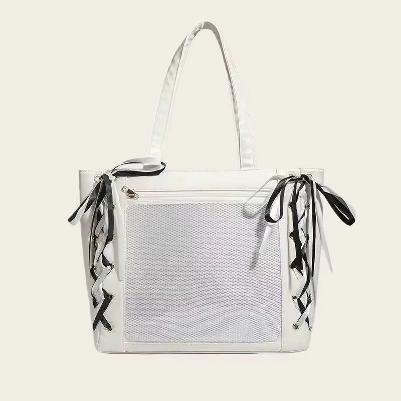 Japanese Sweet Women Ribbon Ita Bag Cute Lolita Girl Transparent Handbags Large Capacity Tote
