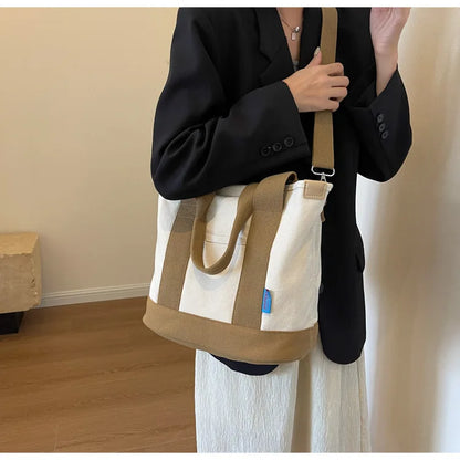 Color Block Canvas Tote Bag – Large Shoulder & Crossbody Bag