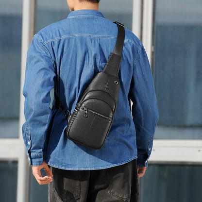 Men S Chest Bag Cowhine Simple Casual One Shoulder Sling Man Portable Diagonal Cross Backpack