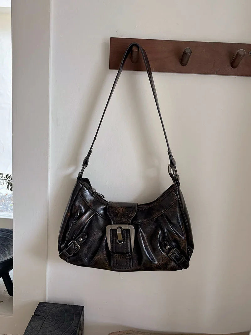 Punk Motorcycle-Style Retro Underarm Bag Multi-Functional Large-Capacity Versatile Shoulder Bag