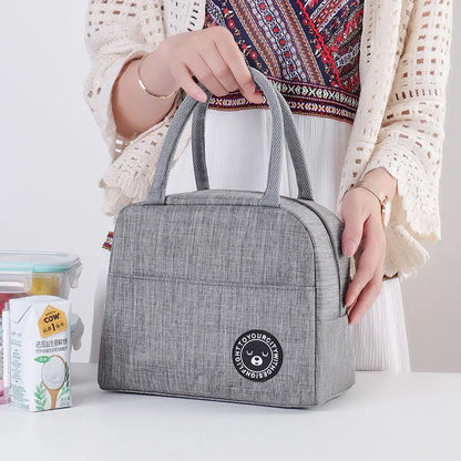 Simple Zipper Insulation Bag Aluminum Foil Thickened Lunch Box Handheld Double Bento Student - Thick