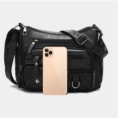 Leather Multi-Pocket Crossbody Bag Women Zipper Shoulder Bag