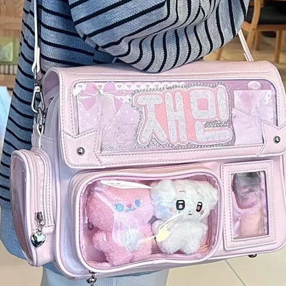 Y2k Cute Ita Bag Harajuku Large Capacity Japanese Solid Color Backpack Women Square Leather Anime