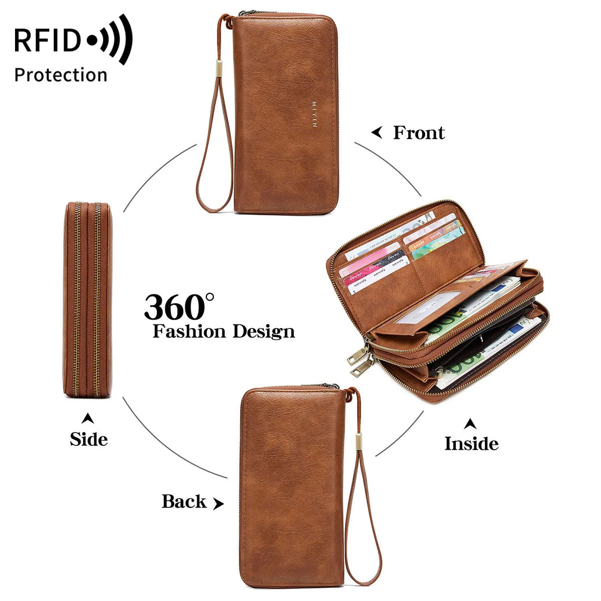 Rfid Anti-Theft Brush Ladies Purse Double Zipper Large Capacity Long Retro Hand