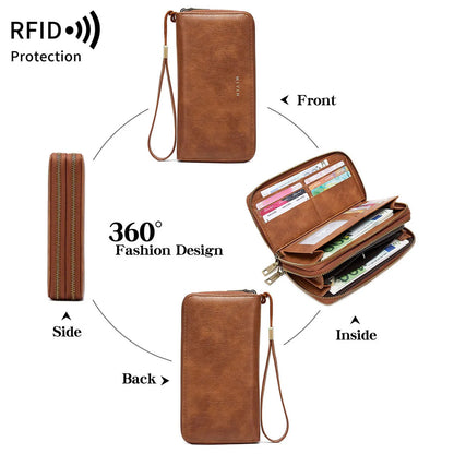 Rfid Anti-Theft Brush Ladies Purse Double Zipper Large Capacity Long Retro Hand