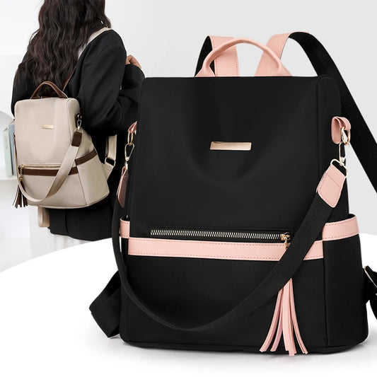 Anti-Theft Nylon Backpack – Women's Large Capacity Travel Bag with Tassel