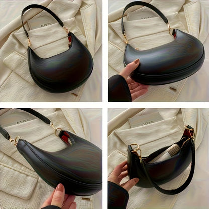 Vintage Tote Bag – Retro Half Moon PU Leather Shoulder Handbag with Detachable Strap