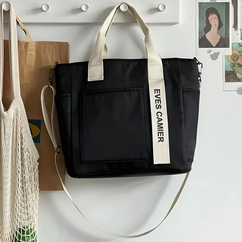 Multi-Pocket Canvas Tote Bag – Adjustable Crossbody Shoulder Bag