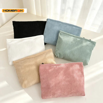 Homefish Corduroy Cosmetic Bag Large Capacity Portable Travel Makeup Organizer Zipper Women Daily