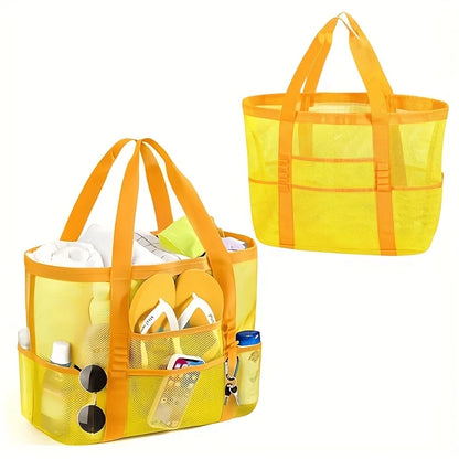 Large Mesh Beach Tote Bag – Sandproof with Multiple Pockets