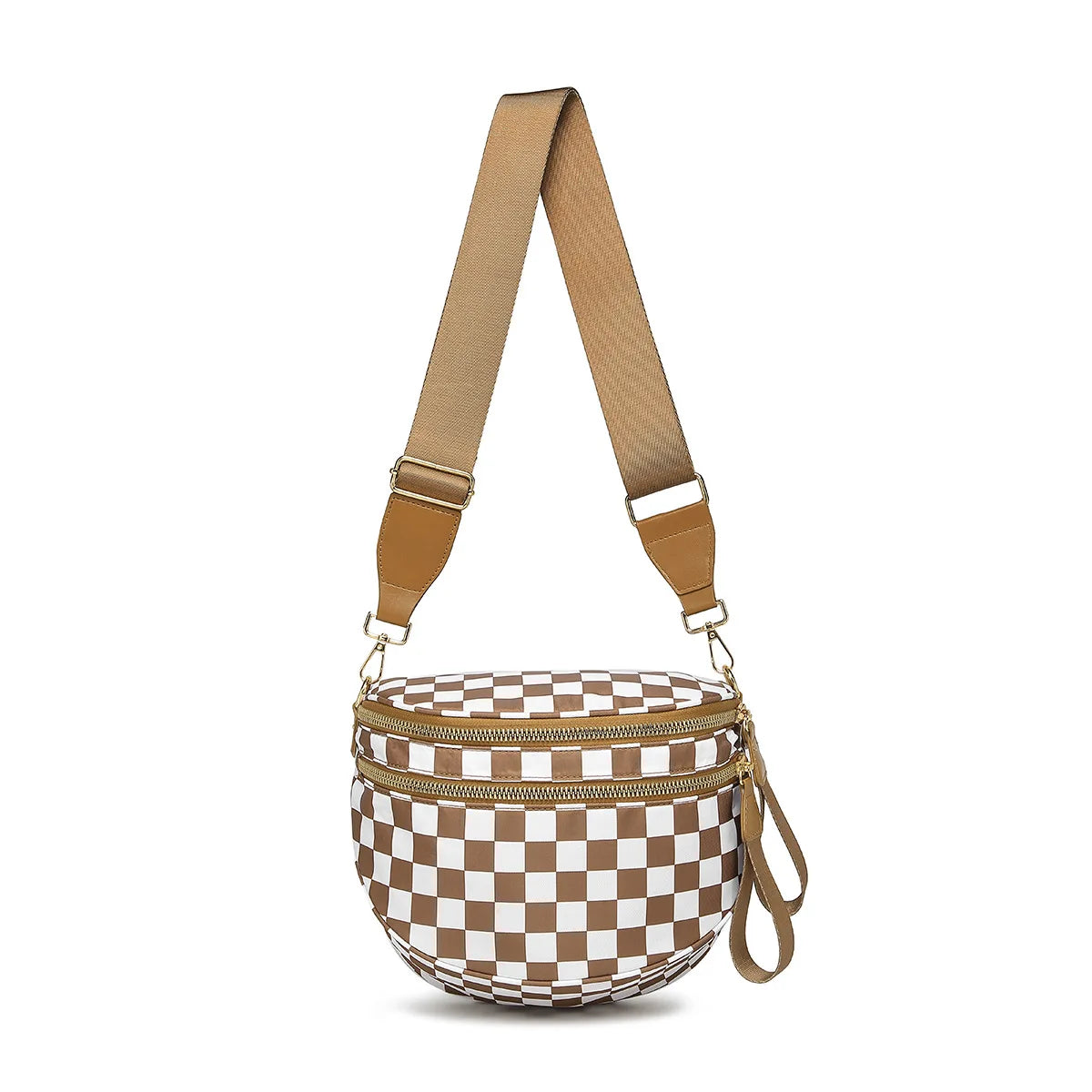 Checkered Saddle Crossbody Bag – Dual Zipper Shoulder & Waist Pack for Women