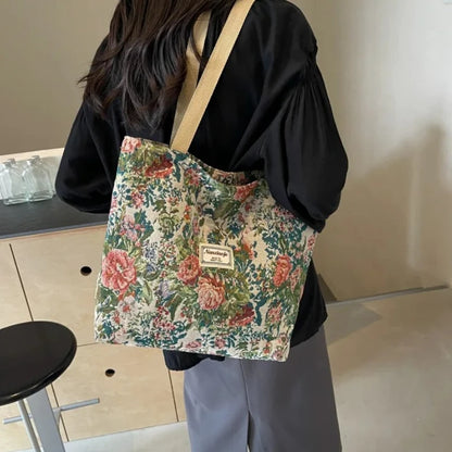 Women's Floral Canvas Tote Bag – Lightweight Large Capacity