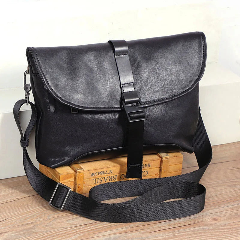 Men S Commuter Single-Shoulder Bag Leather Hand-Held Large-Capacity Crossbody Single-Shoulder Bag