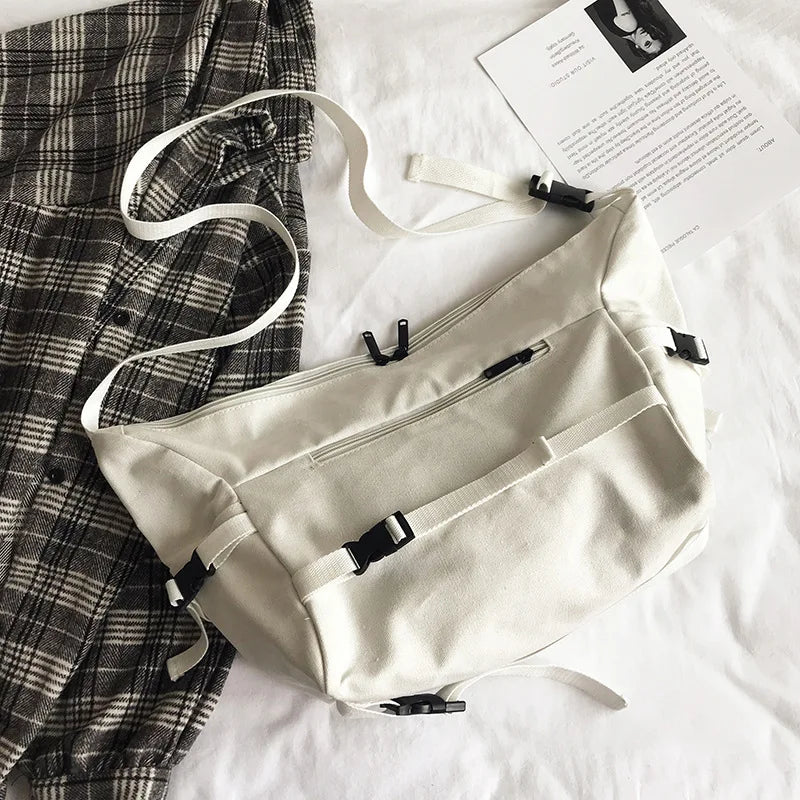Canvas Crossbody Bag with Plush Pendant – Large Capacity Women's Shoulder Bag