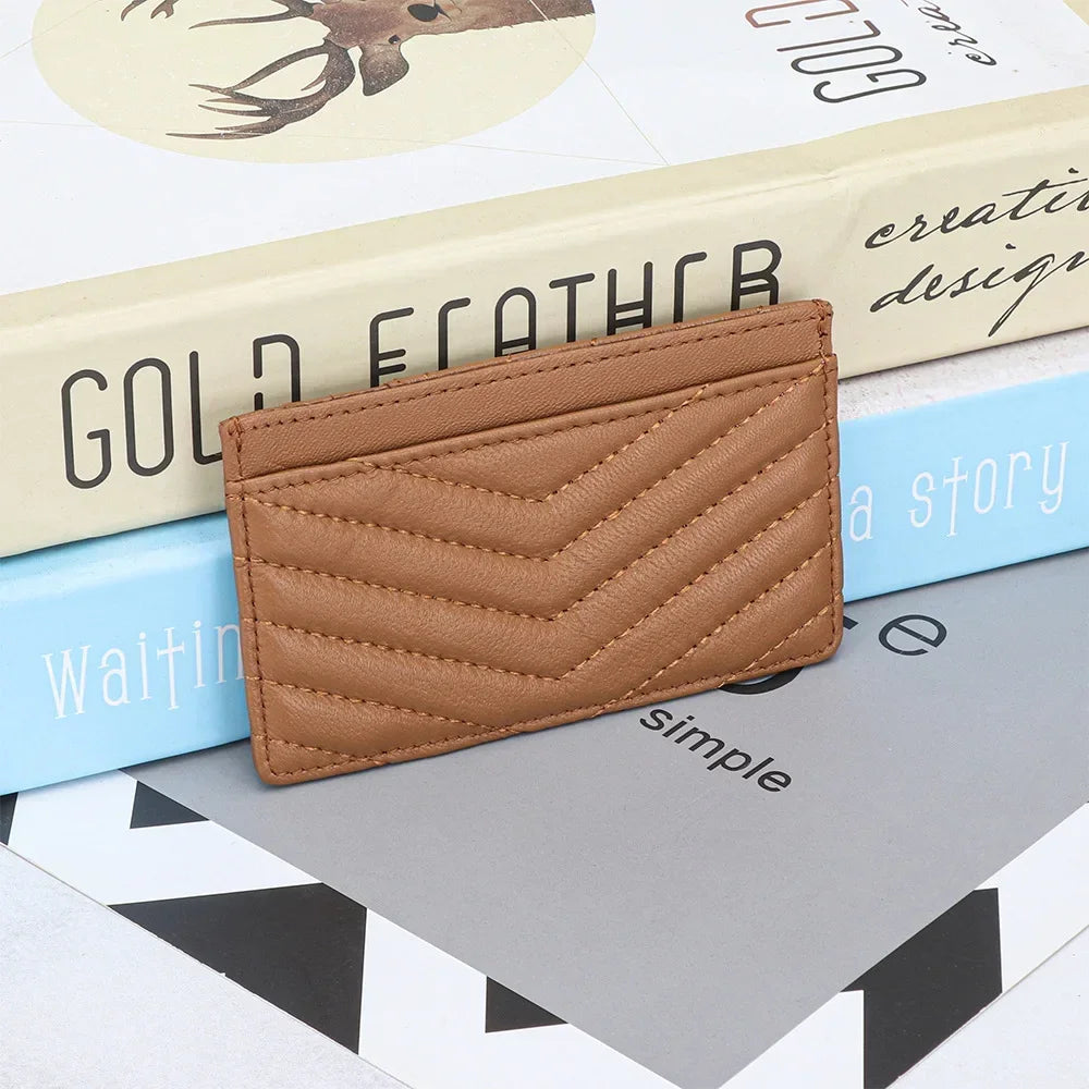 Sheepskin Embroidered Card Bag Thin One-Piece Document Storage Women S Portable Holder Leather