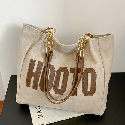 Solid Color Shoulder Bag Trendy Letters Tote Bag Canvas Campus Handbag Women Office