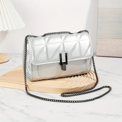 Quilted Crossbody Bag with Turn Lock & Chain Strap