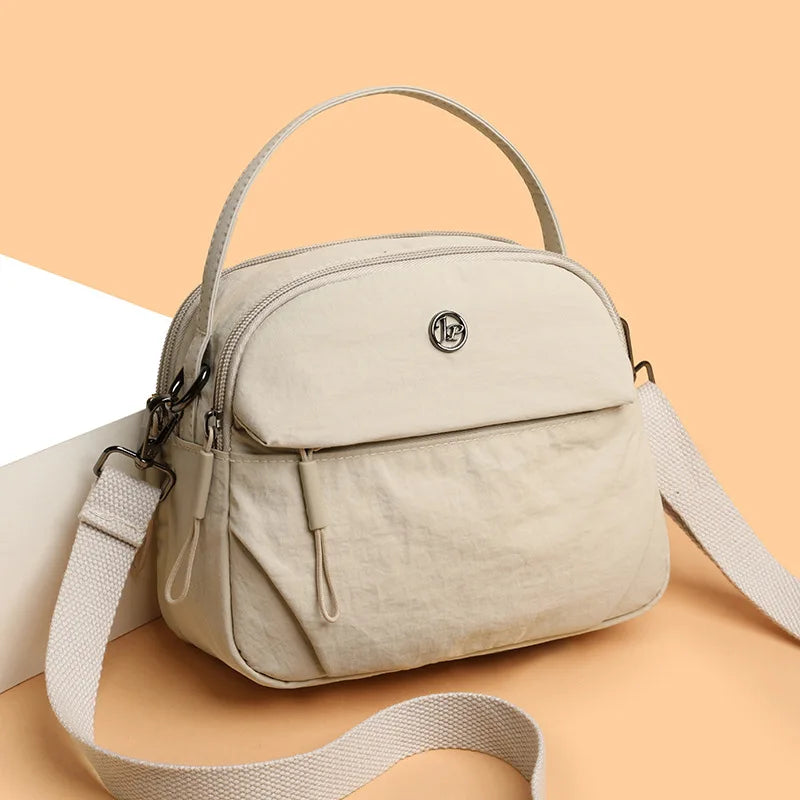 Fashiona Nylon Crossbody Bags Top Handle Bag Adjustable Wide Strap Multi Zipper Pockets Lightweight