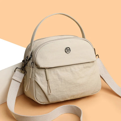 Fashiona Nylon Crossbody Bags Top Handle Bag Adjustable Wide Strap Multi Zipper Pockets Lightweight