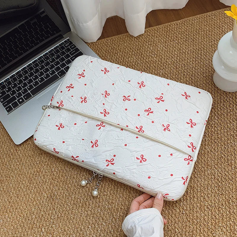 Professional Laptop Bag Pearl Accent Zipper 13 15 Inch Ruffled Texture Shock-Resistant Cover Work