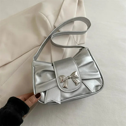 Pu Leather Trendy Bow Shoulder Bag Handbag Casual Underarm Daily Commuting Bags Lady Banquet