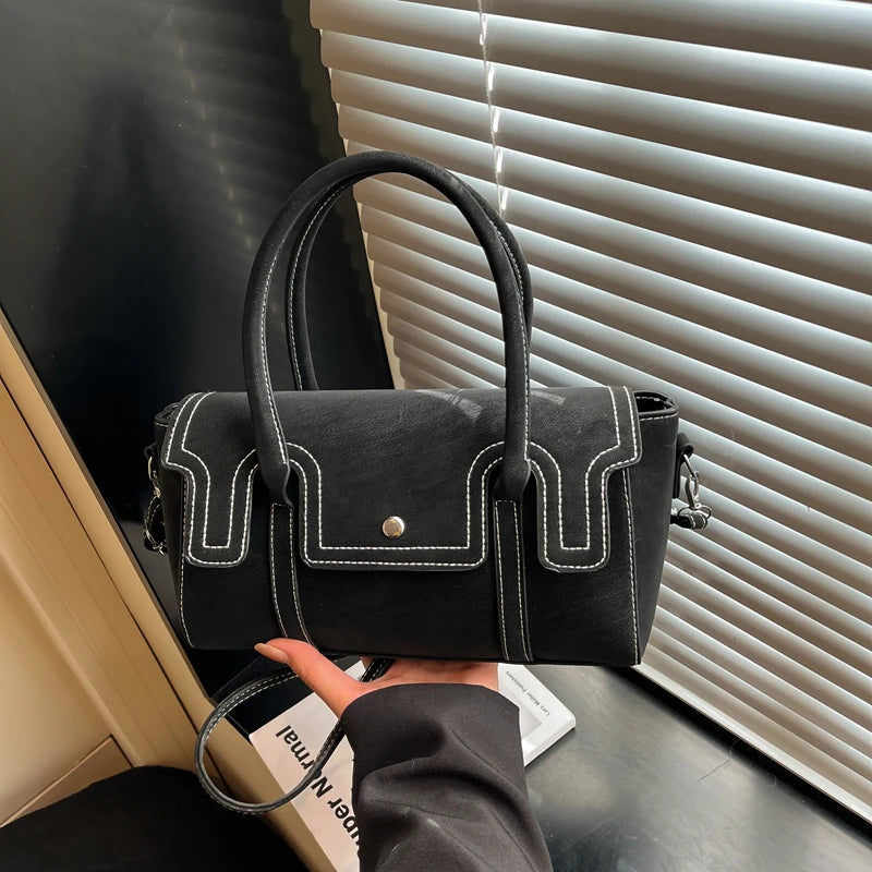 Trendy Retro Women Crossbody Bag Suede Pu Quilted Handbag Solid Color Portable Shoulder Commute