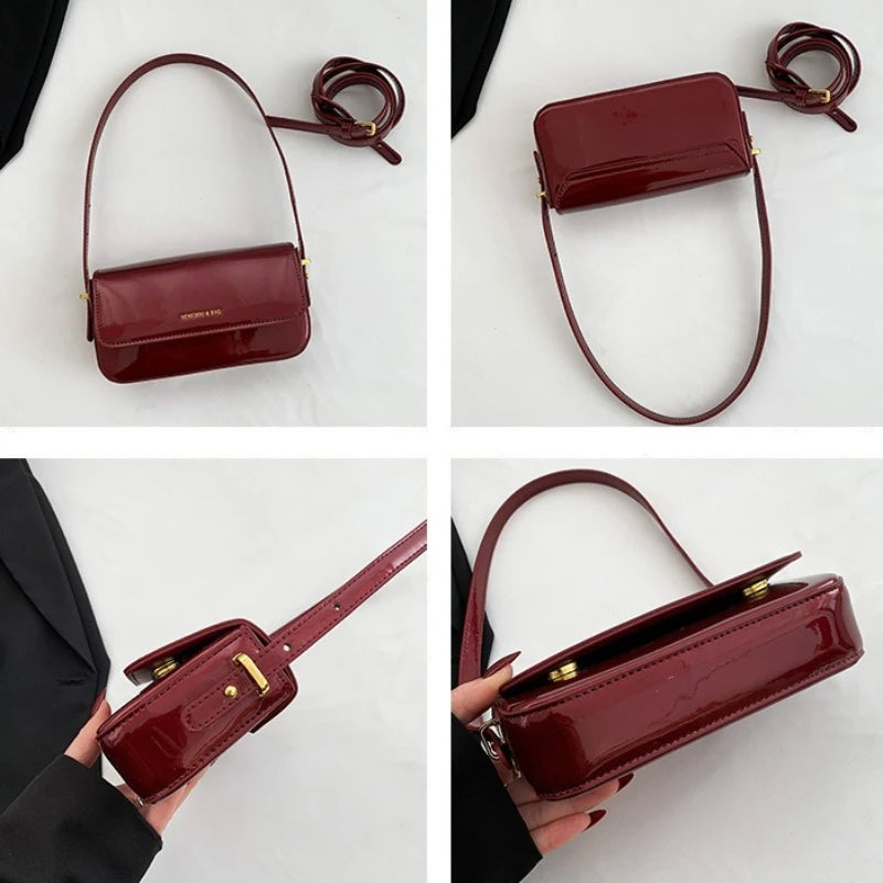 Glossy Patent Leather Crossbody Shoulder Bag for Women
