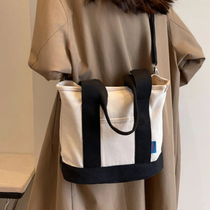 Color Block Canvas Tote Bag – Large Shoulder & Crossbody Bag