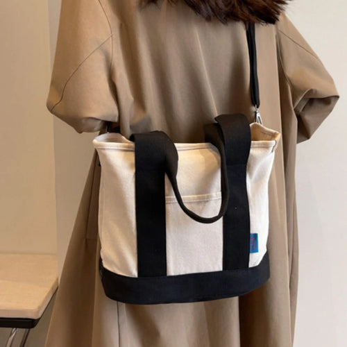 Color Block Canvas Tote Bag – Large Shoulder & Crossbody Bag